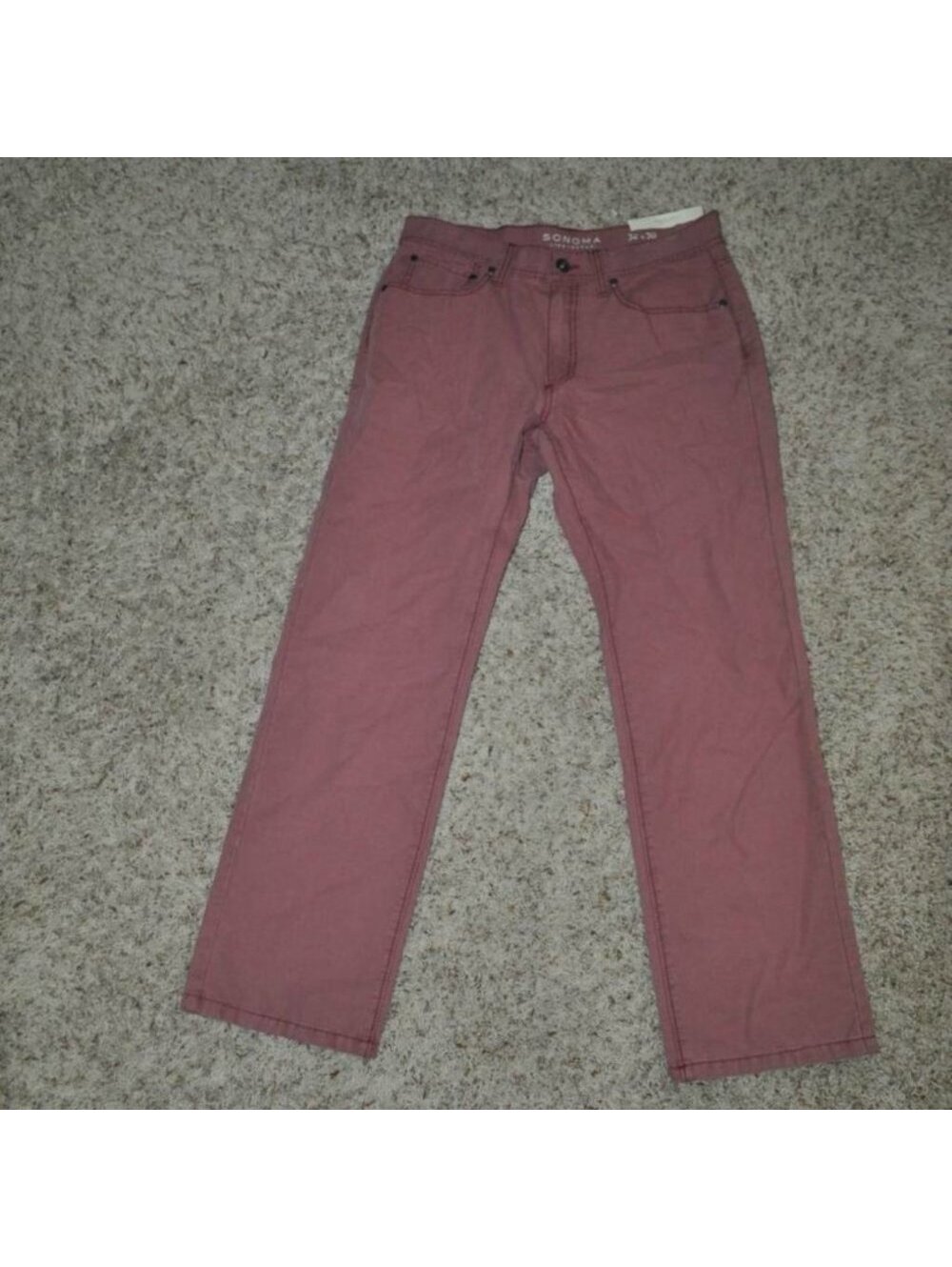 Mens Pants Red 36x30 Chino Flat Front Straight Fit 5 Pkt Khakis Cotton Sonoma — image 2 of 5